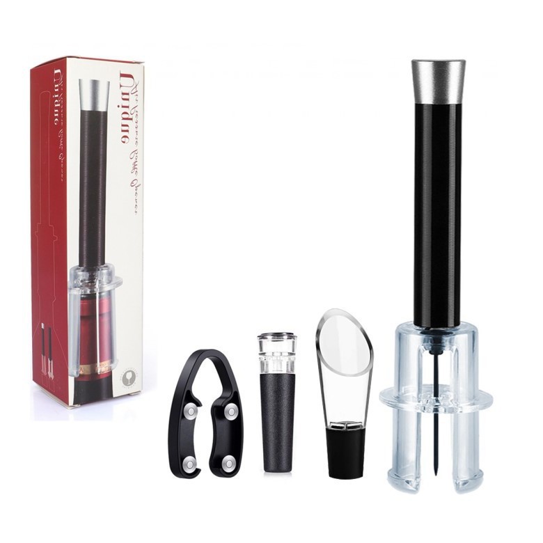 Botella neumática de aluminio abridor de vino tapón de cuatro piezas Set-caja de color