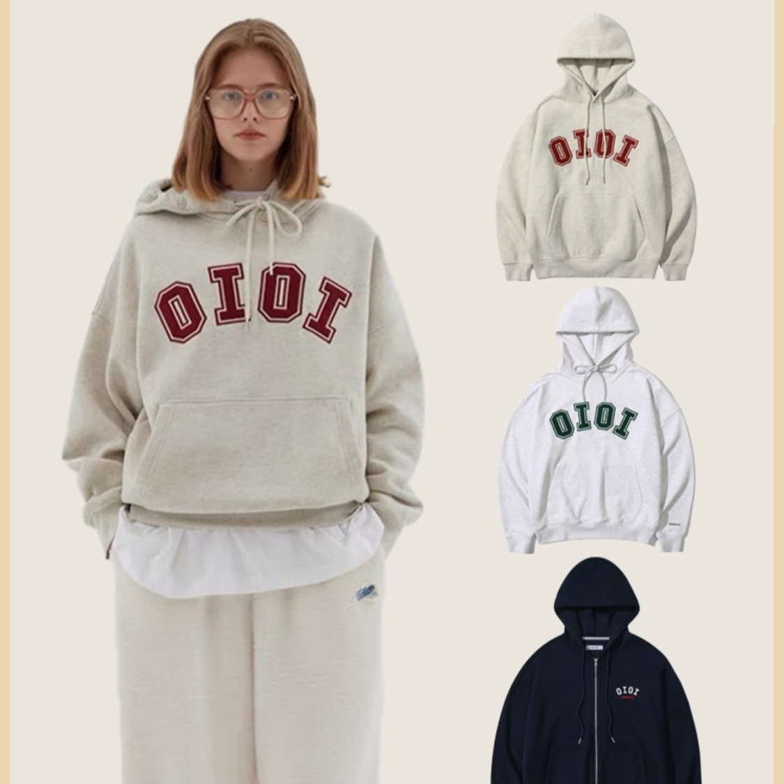 2024韩国潮牌oioi连帽卫衣外套男女rose朴彩英同款24新款秋冬情侣