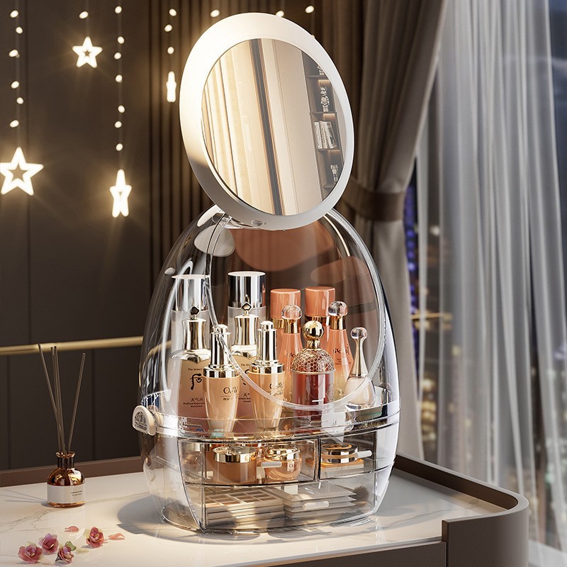 Caja de almacenamiento de plástico de lujo ligero para el hogar Caja de almacenamiento de cosméticos tipo cajón Gabinete de almacenamiento a prueba de polvo de escritorio de alta calidad