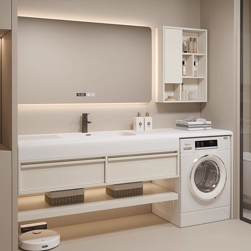 Minimalist Style Balcony Washing Machine Bathroom Cabinet Corian Washbasin Integrated Sink Bathroom Cabinet Washstand Washbasin Minimalist Style Balcony Washing Machine Bathroom Cabinet Corian Washbasin Integrated Sink Bathroom Cabinet Washstand Washbasin