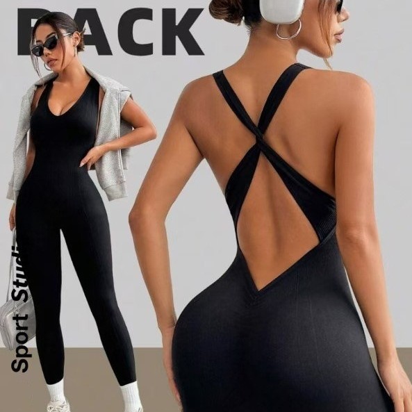 Cross-Border Popular Back Cross Jumpsuit Beautiful Back Fitness Yoga Pants Slim High Elastic Running Sportswear for Women