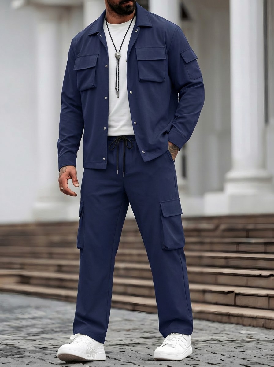 Monochrom Herren Workwear Jacken Set Für Frühling Und Herbst_voghion.com