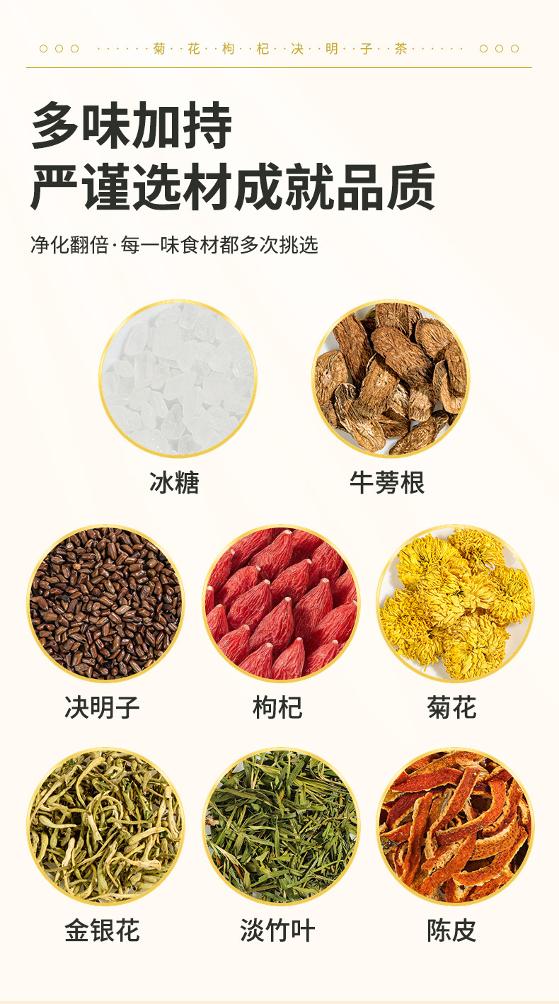 Chrysanthemum Goji Cassia Seed Tea 144g Individually Wrapped Wellness Flower Tea with Honeysuckle specifications