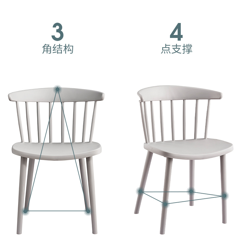 Silla de comedor nórdica con respaldo para el hogar Silla Windsor gruesa Silla de plástico para el hogar de hotel minimalista moderna combinación de mesa y silla para exteriores