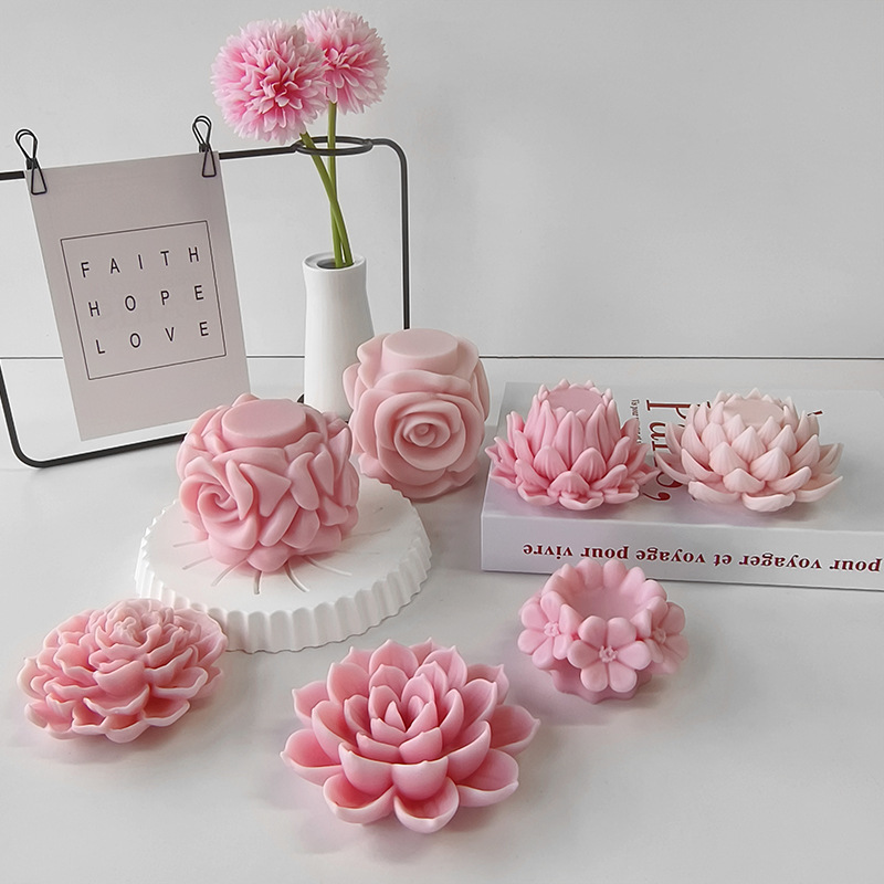 Flores serie molde rosa cilíndrica vela de incienso vela de loto diy adornos de piedra de incienso