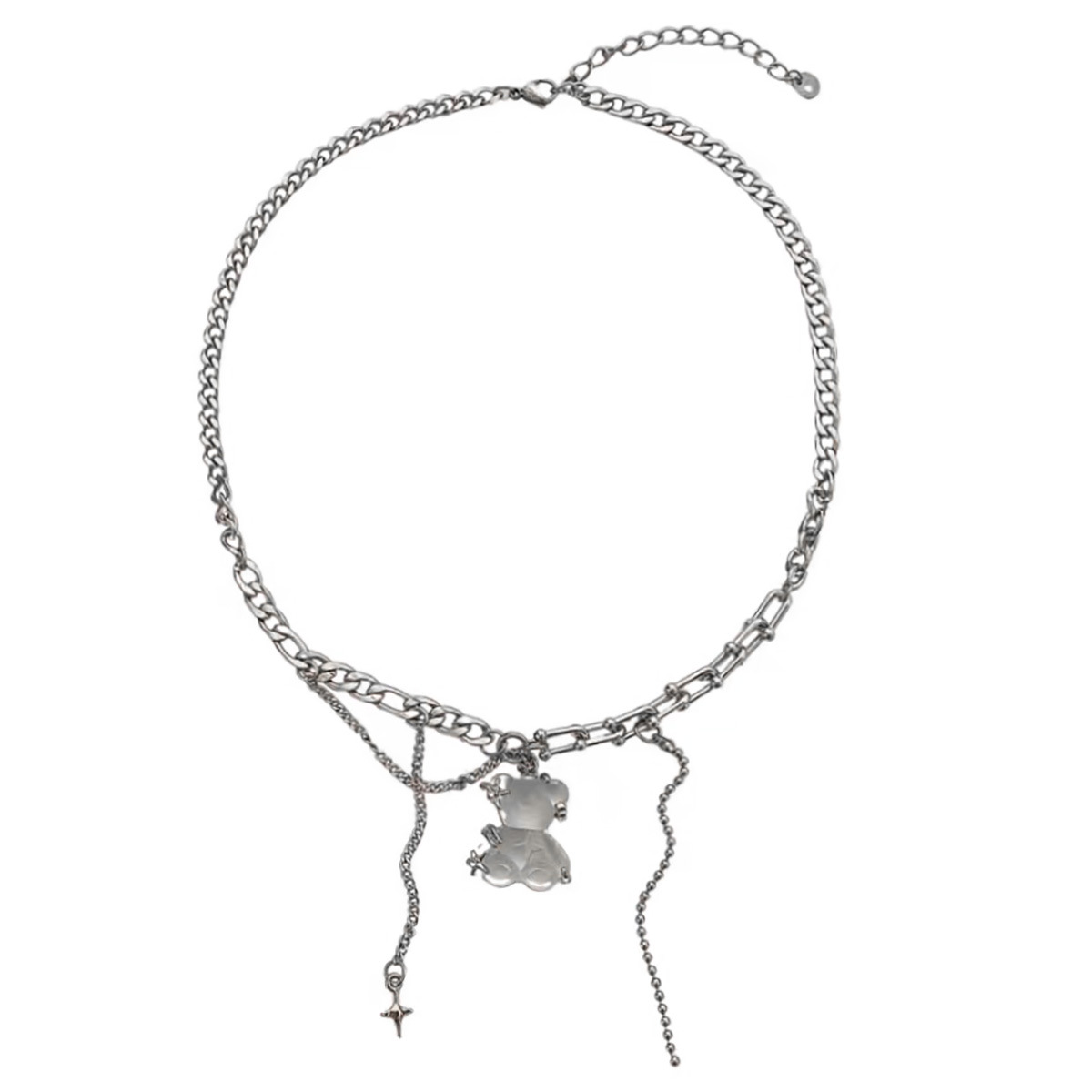 Cartoon Style Sweet Little Bear Titanium Steel Patchwork Pearl Inlay Resin Pendant Necklace_colorza_5