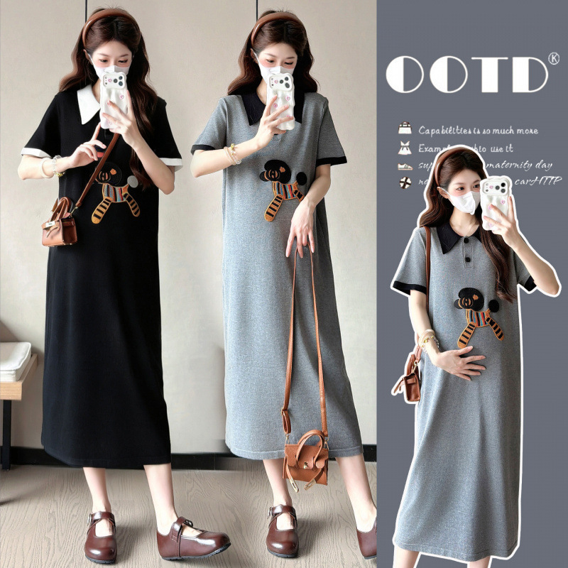 Maternity Wear Summer 2026 New Style French Short-Sleeved Straight Dress Loose Fit to Cover the Belly Plus Size Cute Pony Dress