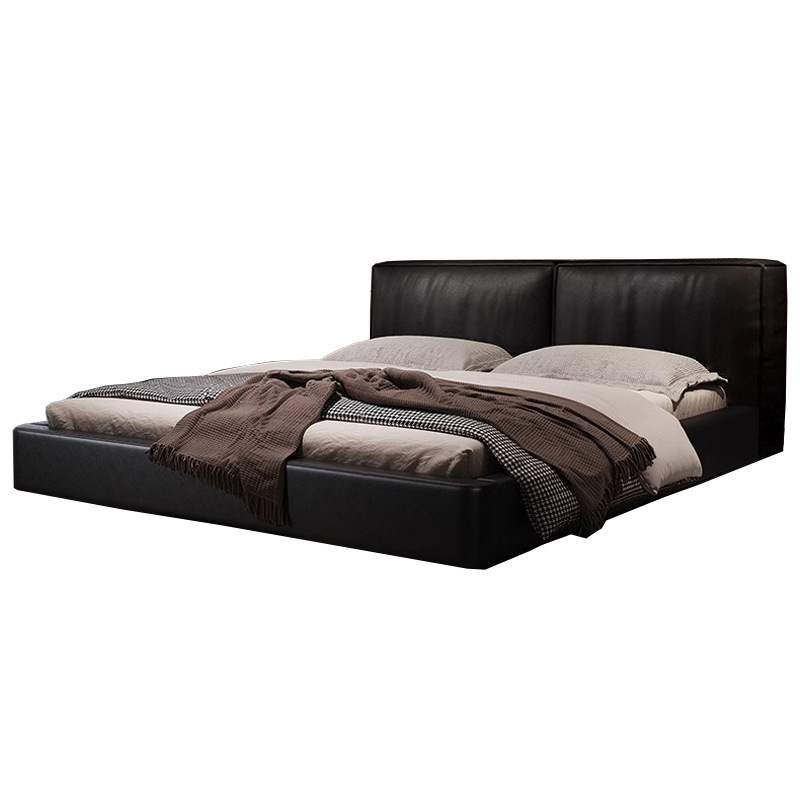 Italiano minimalista cama de cuero real dormitorio principal tatami moderno minimalista luz lujo elegante tofu bloque cama doble Negro