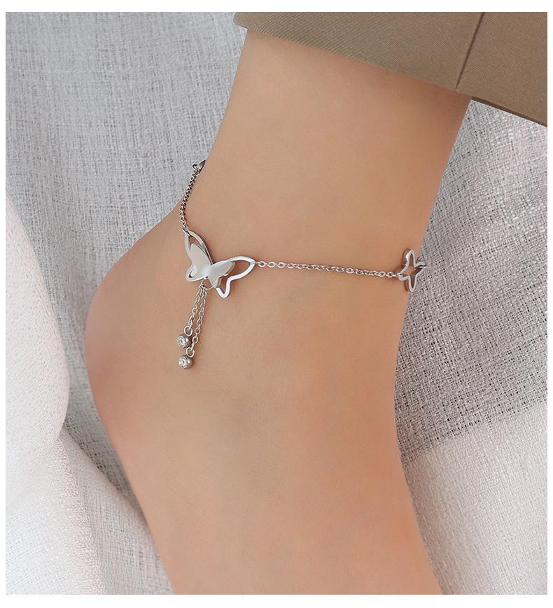 European And American Simple Tassel Butterfly Titanium Steel 18k Real Gold Anklet Wholesale display picture 5