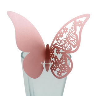 Export wedding engagement butterfly seat card laser hollow paper cup card wall sticker decorative wine glass card in stock wholesale