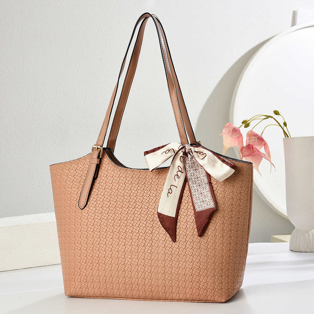 Bolsa de tote vintage de textura simple para damas, bolsas de hombro de gran capacidad para viajes prácticos, bolsas de totebags