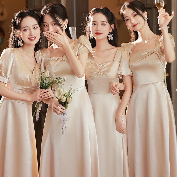 Bridesmaid Dress Summer Champagne Color 2026 New Style Wedding Slimming Look Sister Group High-End Satin Performance Dress for Women Bridesmaid Dress Summer Champagne Color 2026 New Style Wedding Slimming Look Sister Group High-End Satin Performance Dress for Women
