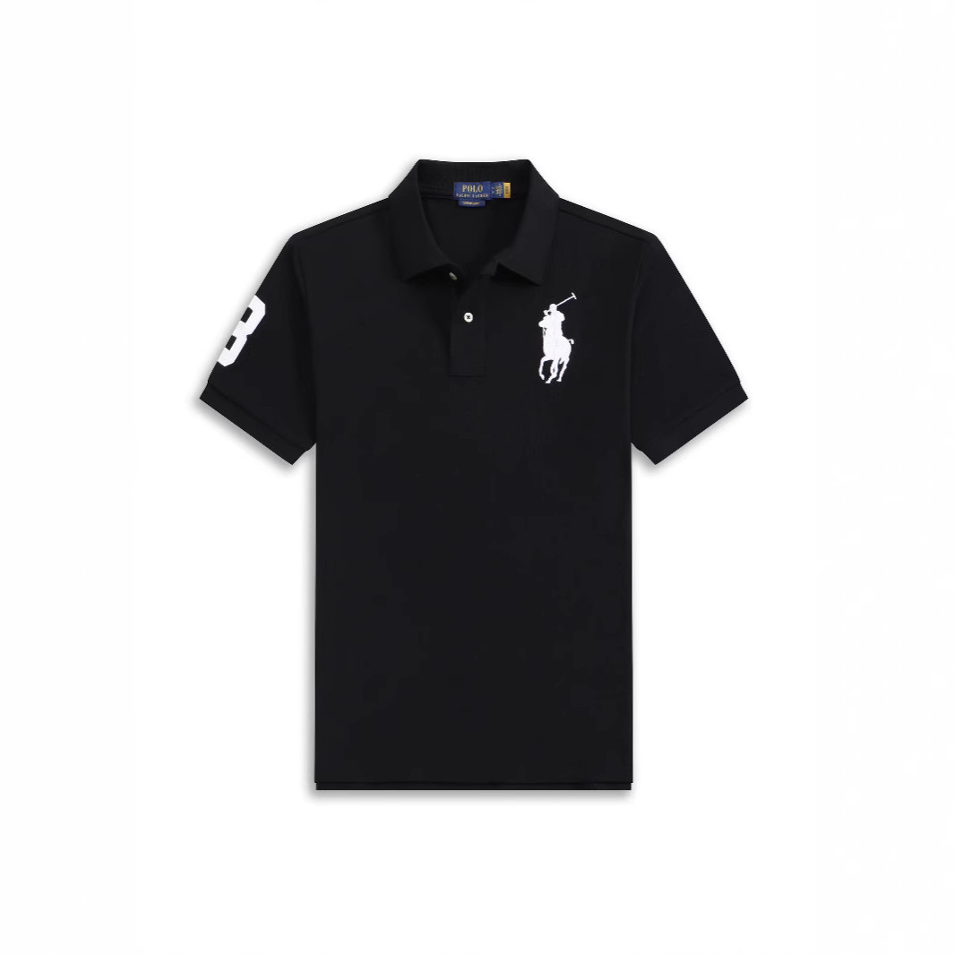 Foreign Trade Rl Short-Sleeved Polo Shirt Men's Loose Large Size Lapel Pure Color Embroidered Malaysian Logo T-Shirt Polo Shirt