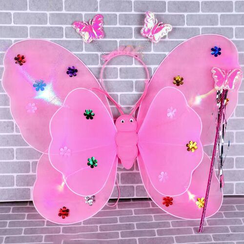 Luminous Butterfly Wings Little Girl Back Decor Children's Luminous Toy Wonderful Fairy Wand Flower Fairy Four-Piece Set