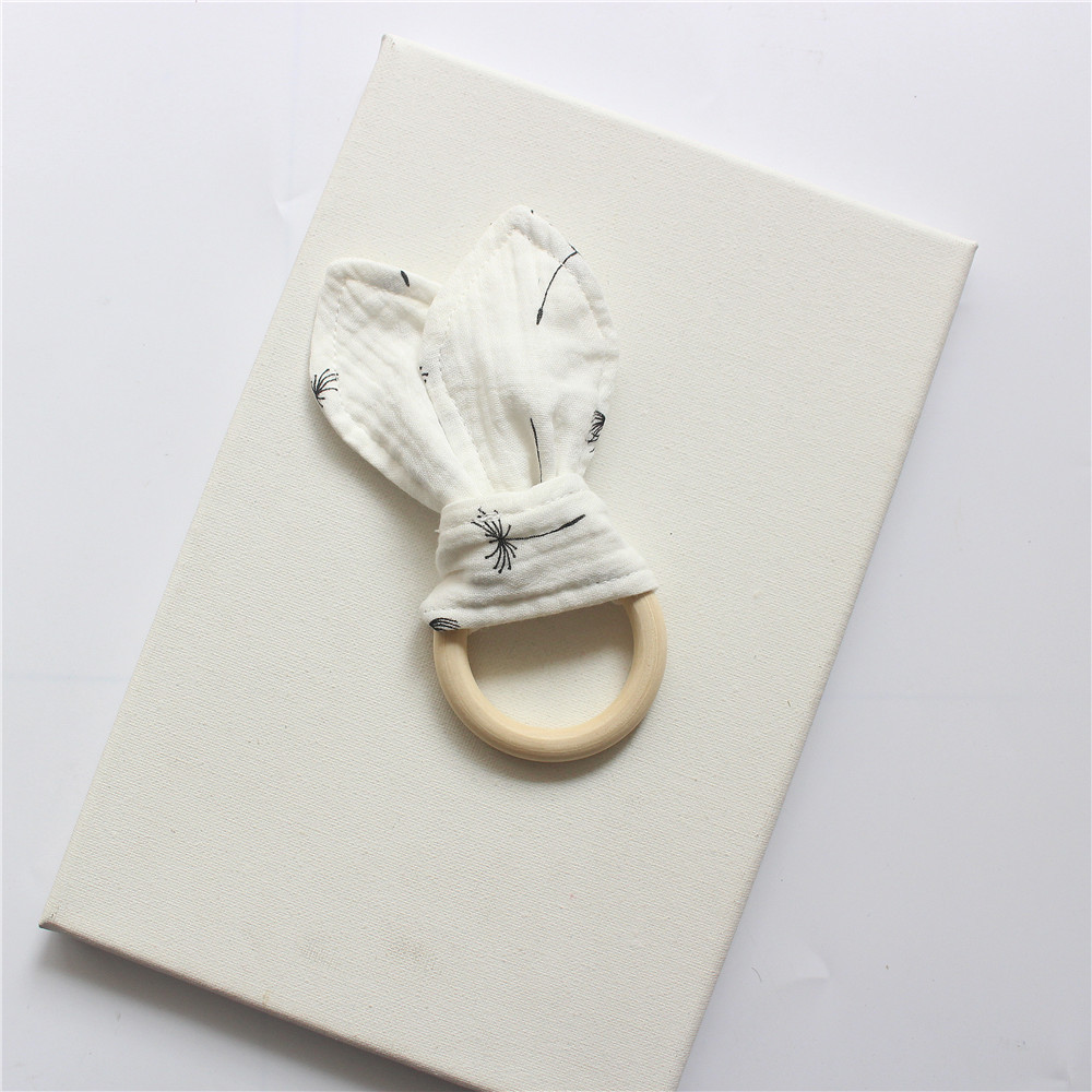 23g Weight Teething biscuits Toys Type 1 Piece Quantity Cloth, Wood Material Solid Color, Bow Knot Pattern Cute Style Cotton Gauze Wooden Teething Ring Baby Hand Grasping Training Toy Cute Solid Color Baby Accessories 无