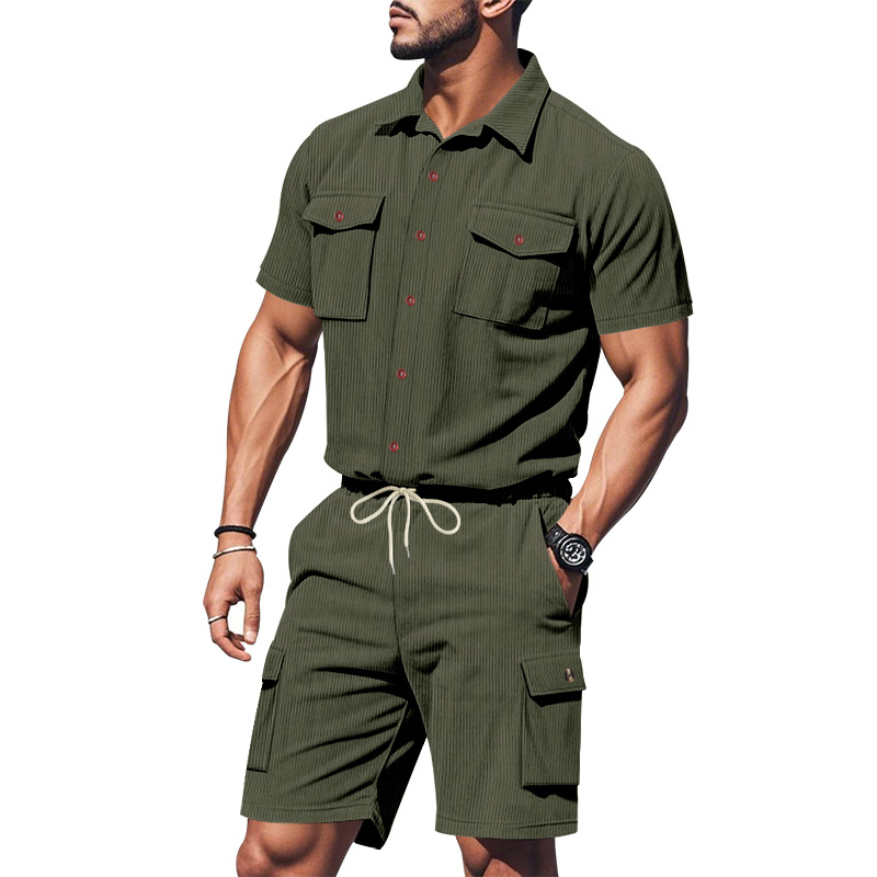 Completo uomo camicia a maniche corte e pantaloncini in velluto_voghion.com