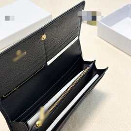 欧美中款荔枝纹撞色钱包女新款简约3折中款皮夹多卡位硬币位钱包