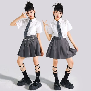女童爵士舞JK制服演出服女孩jazz练功服儿童街舞服装少儿衬衫潮装