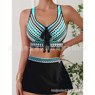 2025 Amazon's New European and American Split Swimsuit Women's Plus Size Skirt Bikini Custom Printed Swimsuit