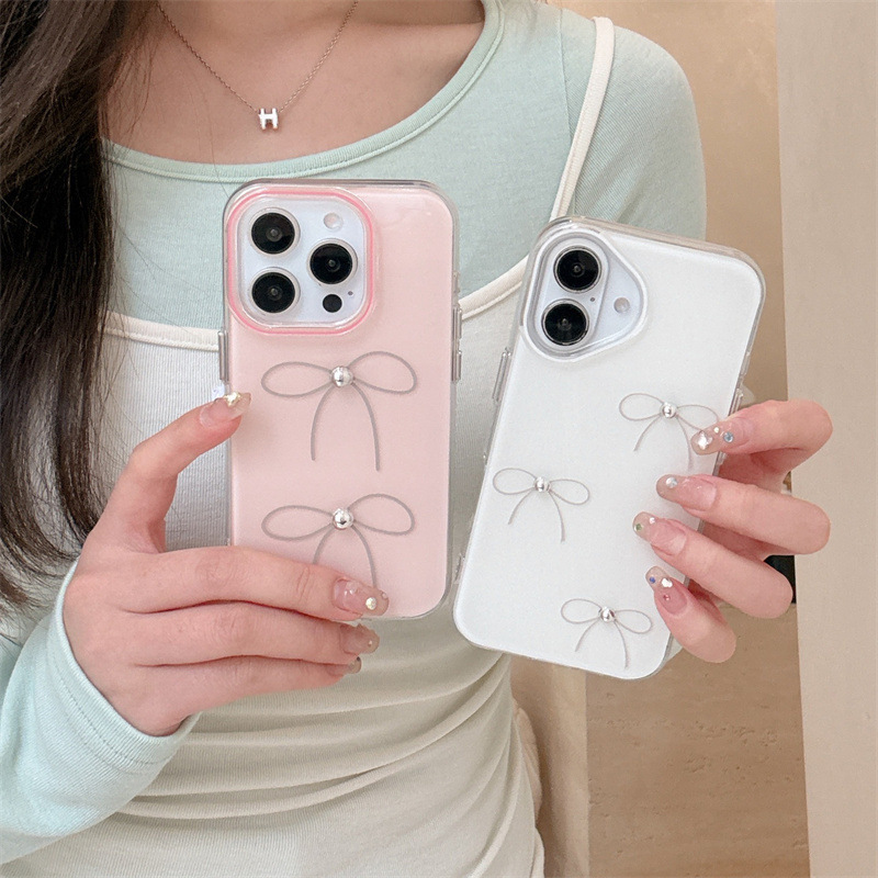 Viento suave ins lazo de cuentas plateadas para iphone15ProMax funda para teléfono móvil Apple 16P simple 13 femenino 14