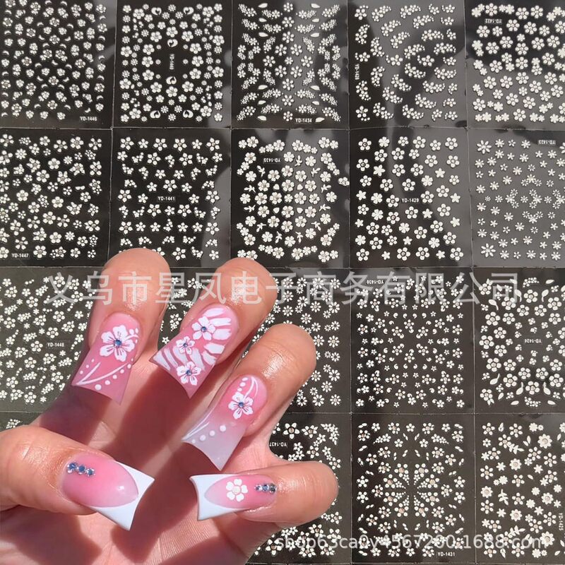 30 White Flower Nail Art Stickers Decals 3D Self-adhesive Nail Supplies White Flower Nail Stickers 30 White Flower Nail Art Stickers Decals 3D Self-adhesive Nail Supplies White Flower Nail Stickers