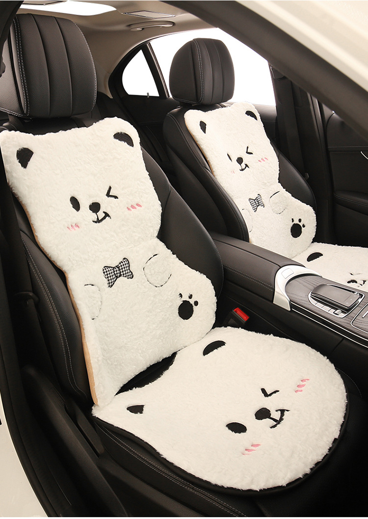 Winter Plush Cartoon Car Seat Cushion for Car Use to Keep Warm and Cold, Special Seat Cushion with Cute Little Waist, Non-Slip and Free of Binding