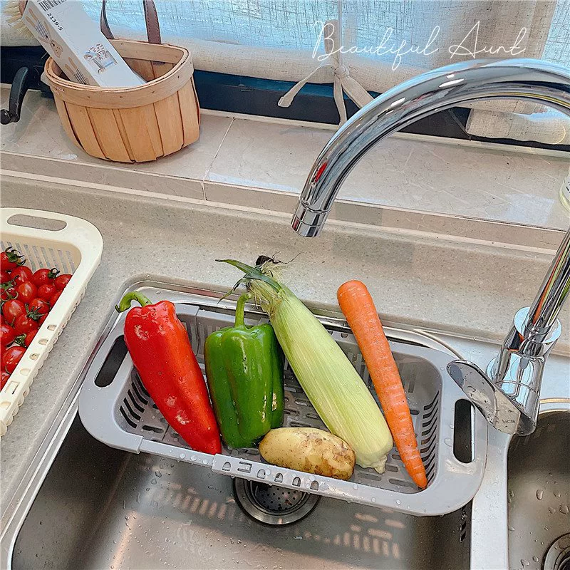 *Beautiful little aunt*Simple kitchen telescopic sink, plastic dishes, drain, tableware, tableware, draining basket