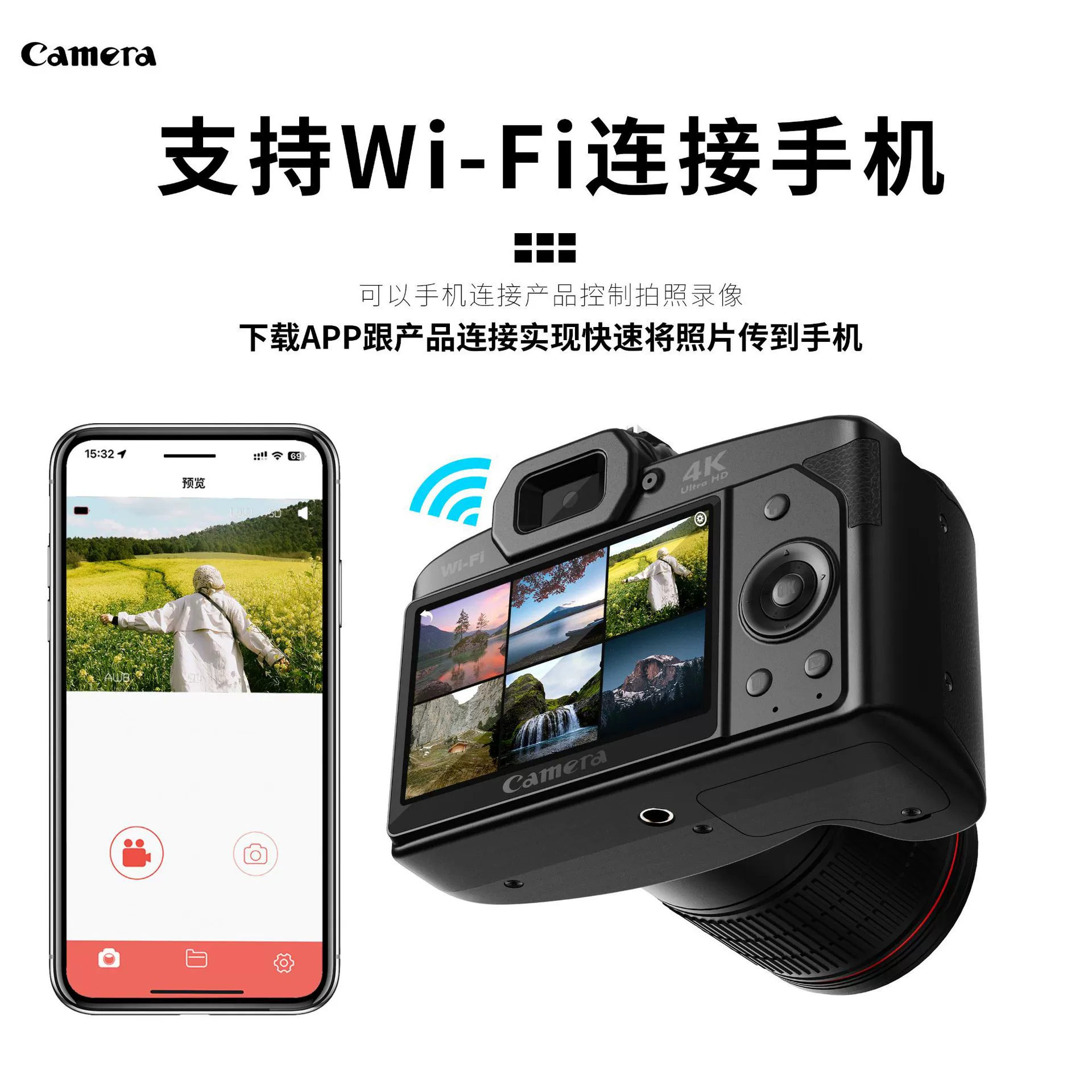 Цифровой фотоаппарат D5, 64 МП Wi‑Fi 4K, ночное видение и видеозапись в двух режимах