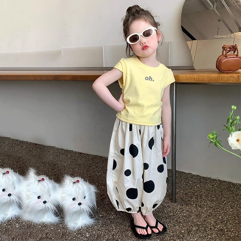 Korean style preppy two-piece summer casual chic children's short-sleeved sportswear for little girls