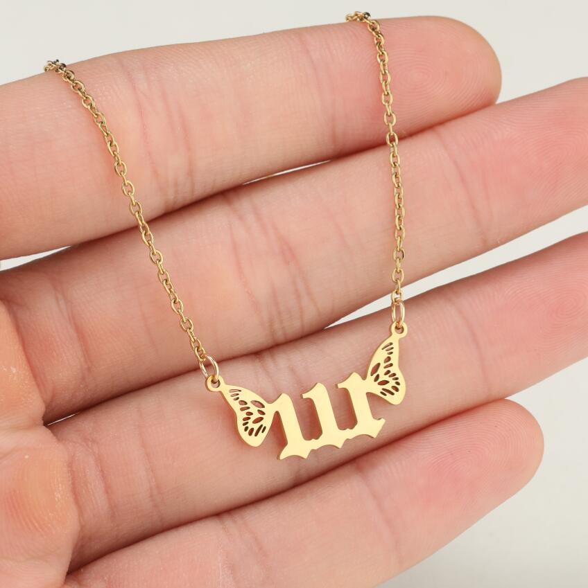 Cute Number Wings Stainless Steel Titanium Steel Plating Pendant Necklace_colorza_6