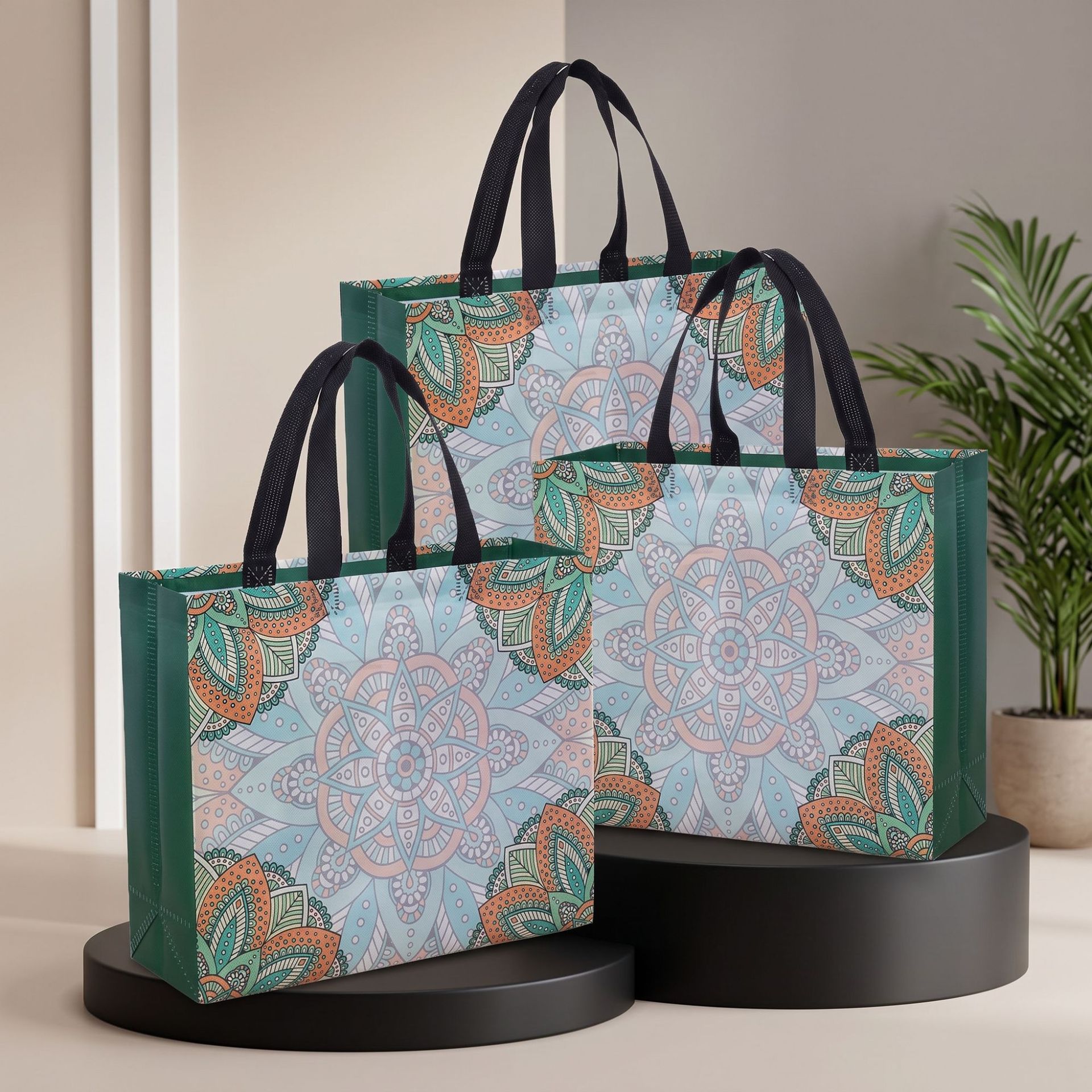 Bolsas de regalo de patrón retro engrosadas tiendas de ropa bolsas de mano no tejidas revestidas logotipo personalizado image 4
