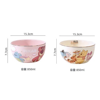 Disney Cute Strawberry Bear Ceramics Tazón de alto valor Caja de regalo Juego de vajilla Tazón de fideos de dibujos animados para niñas en casa