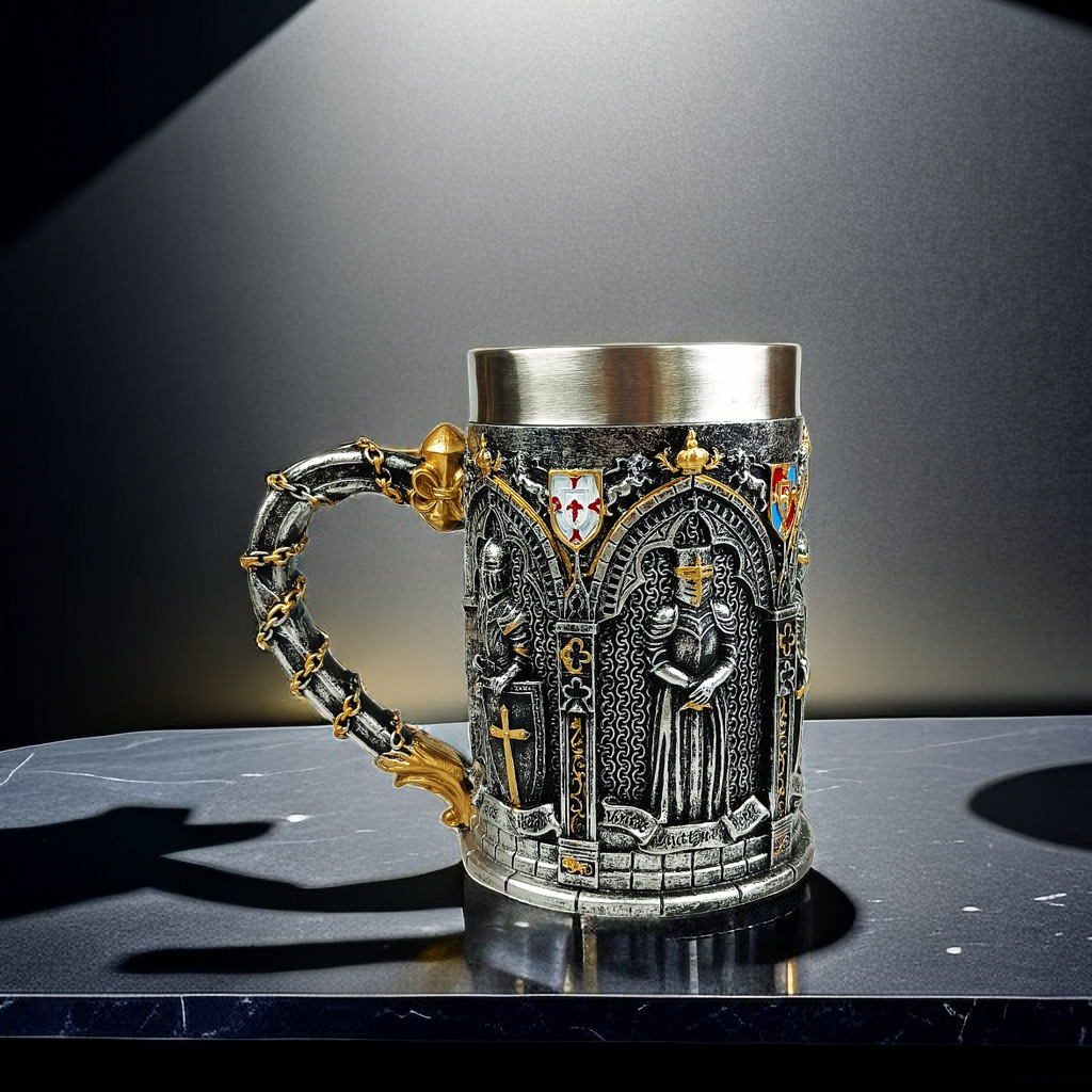 跨境新品欧洲中世纪士兵啤酒马克杯大号不锈钢咖啡杯水杯