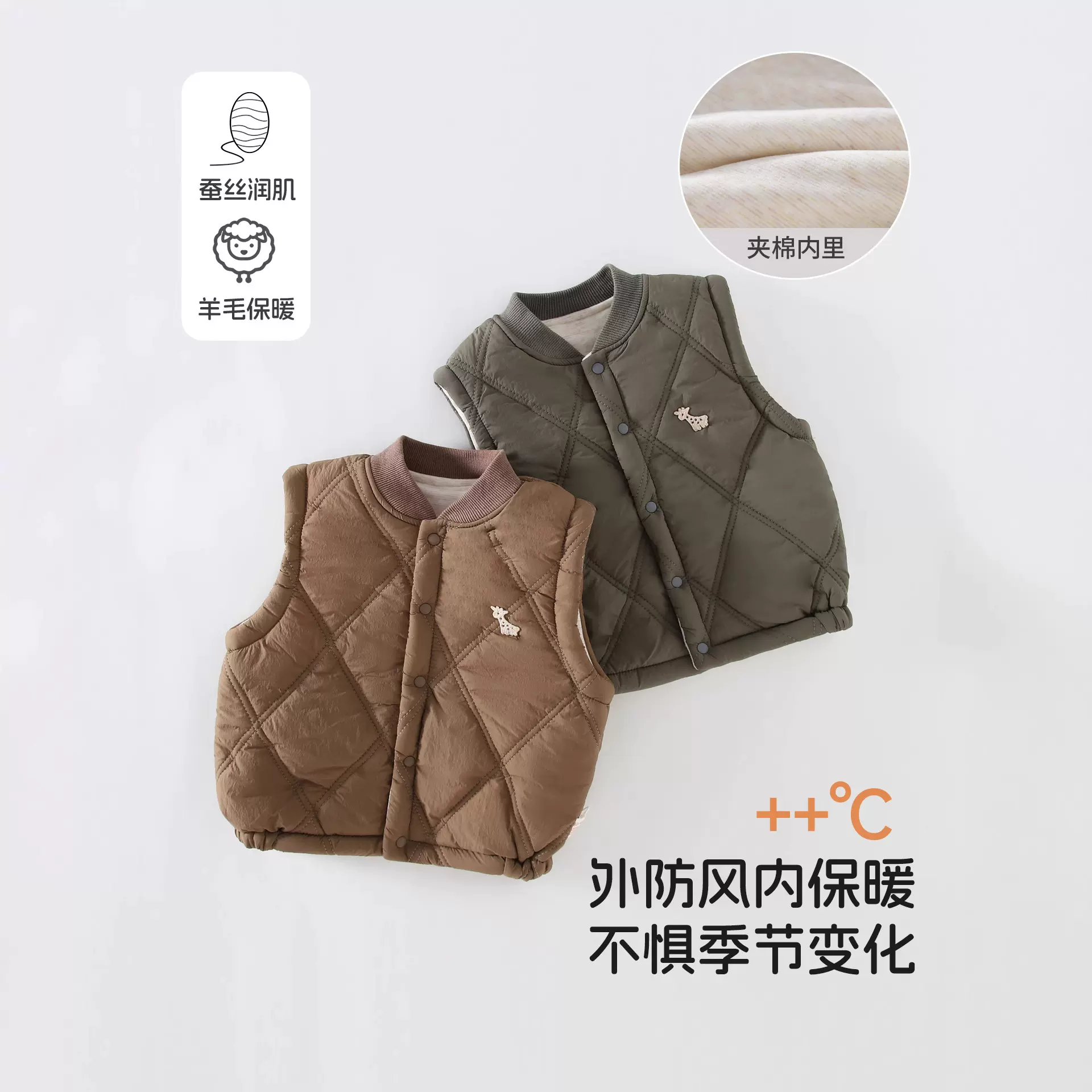 婴幼儿三防马甲秋冬季男女宝宝加绒加厚背心保暖小外套轻薄衣服