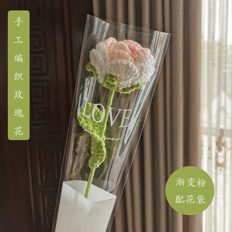 成品跨境手工花毛线钩织编织玫瑰花七夕情人节礼物针织仿真花批发|undefined