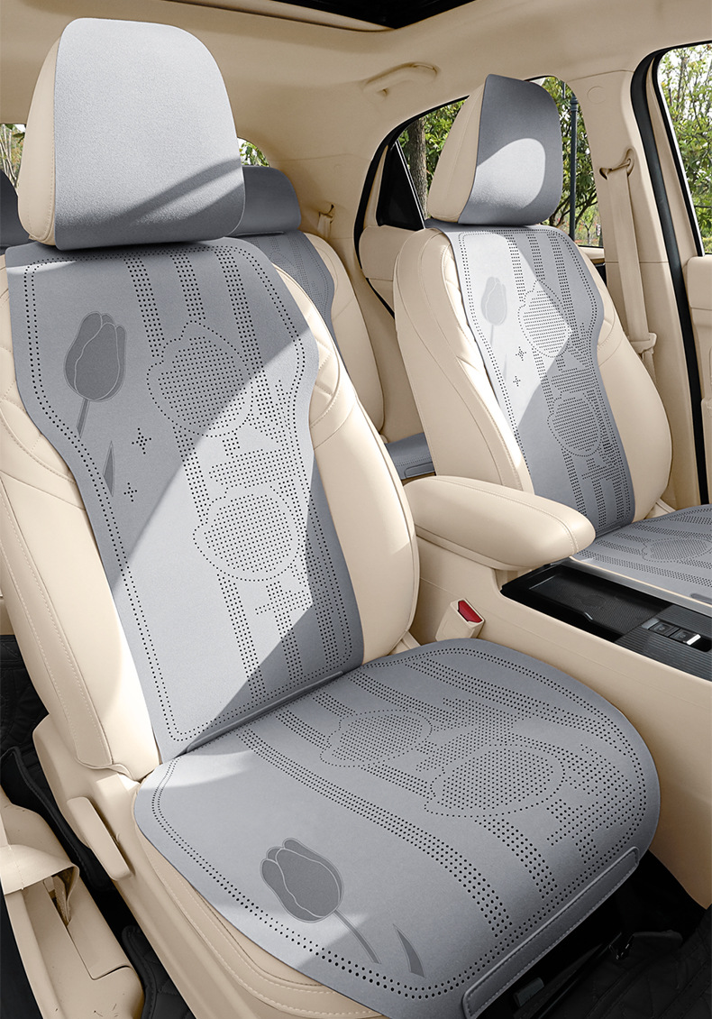 26 New Tulip Car Seat Cushions, Ice Silk, Cute and Comfortable, Suitable for All Seasons, Cartoon Design, Breathable, with Faux Fur Cover