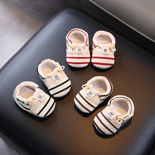 Spring and Autumn Baby Pre-step Shoes Soft Sole Anti-drop Baby Toddler Shoes Striped Academy Style Cute Lightweight Non-slip Shoes and Socks