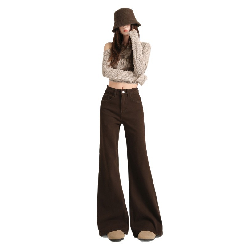 Women’s High-Waisted Flared Jeans – Retro Brown Bootcut Denim Pants, Comfortable Loose Fit For A Stylish & Slimming Look_voghion.com