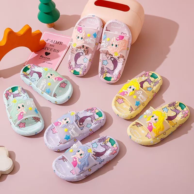 2025 New Style Children's Slippers with Poop Feeling, Summer New Style Cute Cartoon Mermaid Girl Children's Soft-Soled Slippers