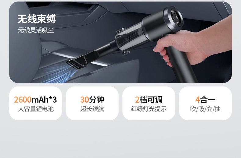 Car vacuum cleaner with brushless motor, portable, high suction power, household handheld dust remover, small wireless mini dust blower