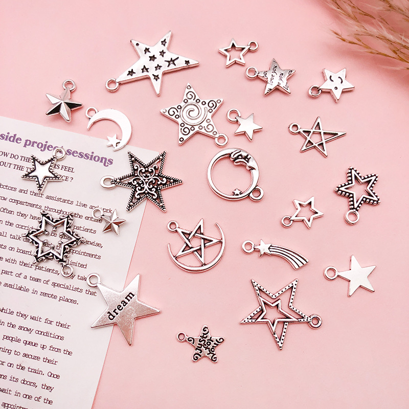 Retro DIY accesorios de joyería de aleación hechos a mano 1 Estrella hueco estrella de cinco puntas collar de meteorito pendientes colgante