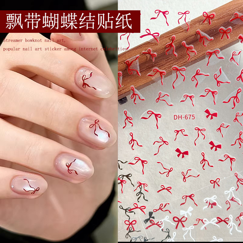 Wine Red Ribbon Bow Nail Stickers, Popular Online New Year Black Lace Bow Nail Stickers Wine Red Ribbon Bow Nail Stickers, Popular Online New Year Black Lace Bow Nail Stickers