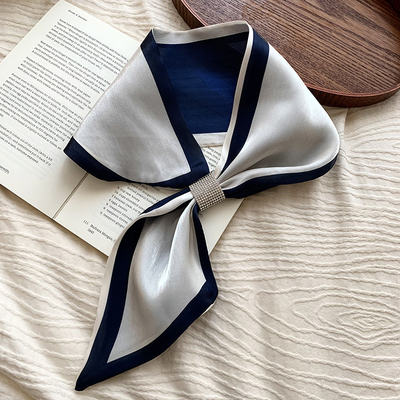 Pañuelo de seda, sentido de alta calidad, primavera y verano, nuevo temperamento, bufanda decorativa profesional, bufanda de oreja perforada perezosa con incrustaciones de diamantes finos