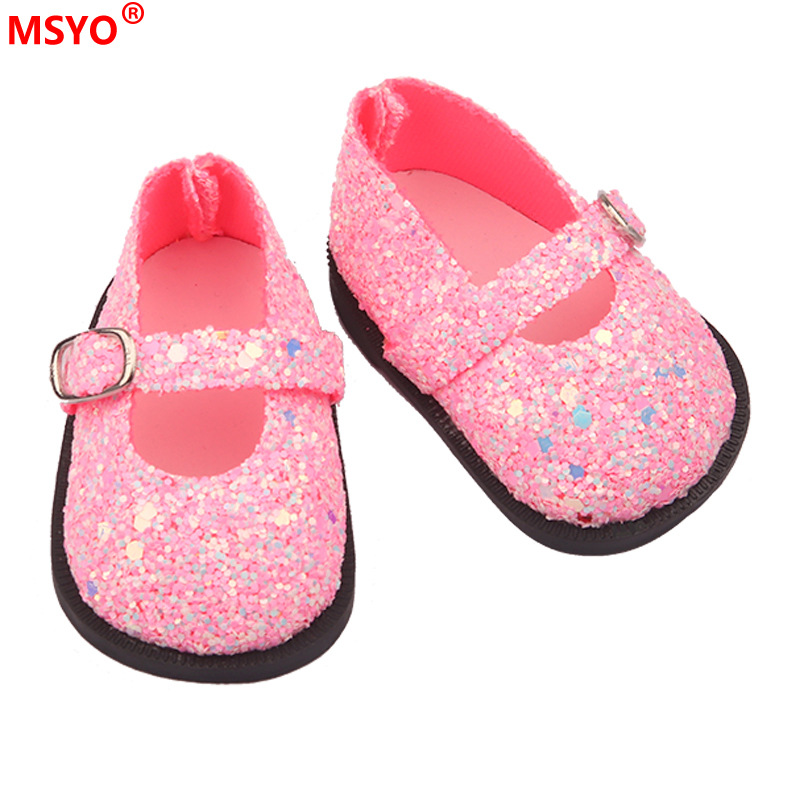 18 pulgadas American Girl muñeca zapatos 43cm muñeca lindo arco amor lentejuelas zapatos muñeca zapatos de lona