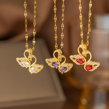 跨境韩版轻奢秋冬新款精致优雅双天鹅吊坠项链女时尚百搭锁骨链