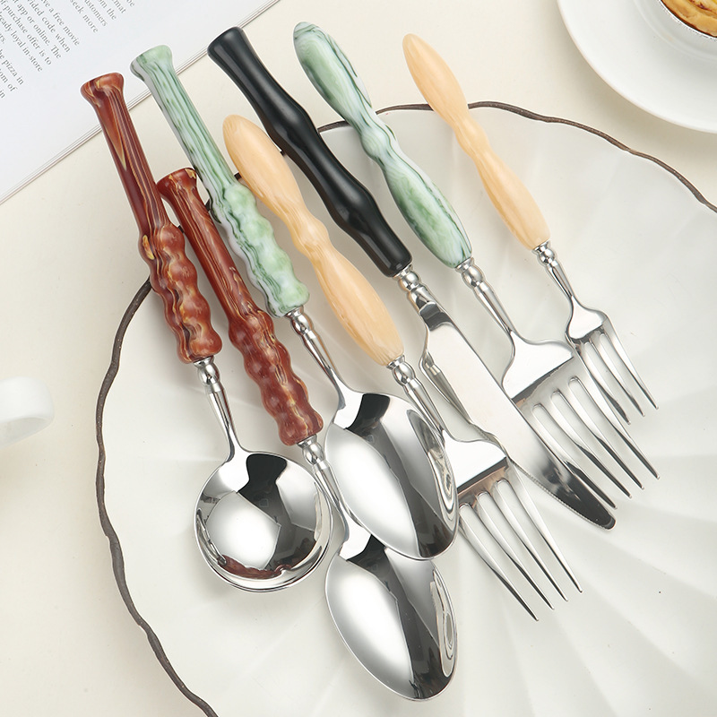 French High-Looking 304 Stainless Steel Western Food Knife, Fork and Spoon Tableware Set Macaron Accessible Luxury Dessert Spoon Fruit Fork