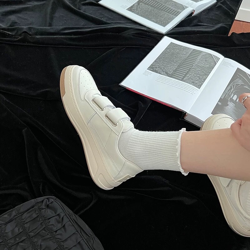 High-End Thick-Soled Height-Increasing Velcro Smiley Face White Sneakers for Women 2026 Sports Casual Versatile Genuine Leather Sneakers High-End Thick-Soled Height-Increasing Velcro Smiley Face White Sneakers for Women 2026 Sports Casual Versatile Genuine Leather Sneakers