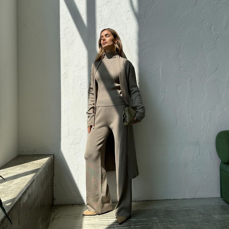Cross-Border European and American Style Slightly Plus-Size Knitwear Set, Minimalist Casual Three-Piece Set, Autumn and Winter Foreign Trade, Simple and Elegant Cross-Border European and American Style Slightly Plus-Size Knitwear Set, Minimalist Casual Three-Piece Set, Autumn and Winter Foreign Trade, Simple and Elegant