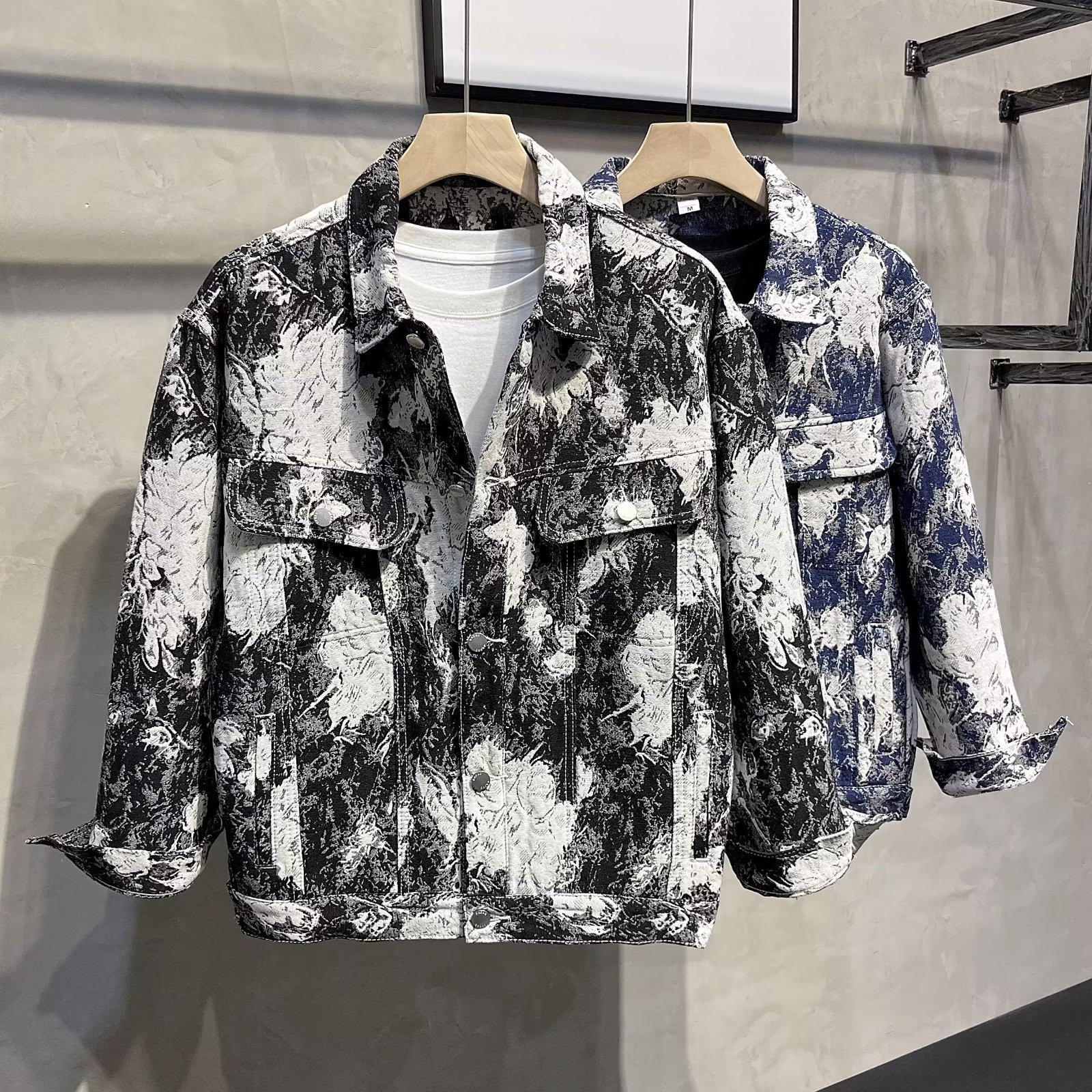 Men's clothing Autumn denim jacket with print personality casual jacket Hong Kong style handsome all match top autumn new jacket_voghion.com