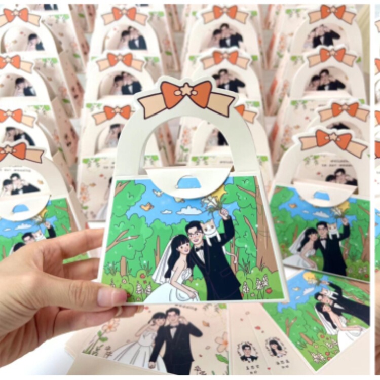 ネット赤手描きイラスト漫画手提げケースかわいい結婚喜糖箱結婚式婚約領収書喜糖箱テーブル糖箱|undefined